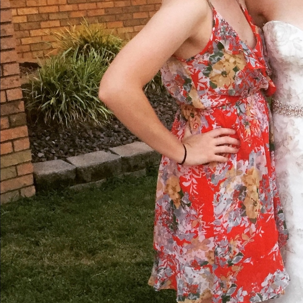 red floral dress